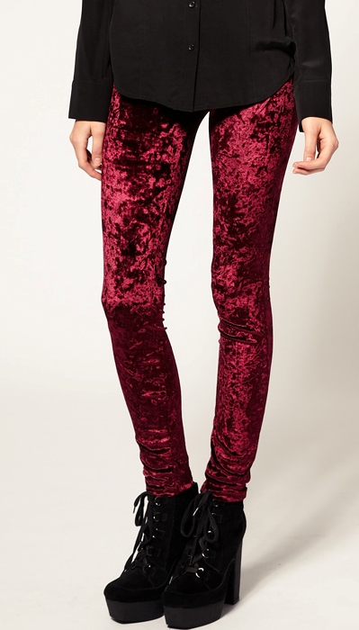 EMBOSS PRINTED Red Velvet leggings Pants Tights Women Ladies indian top ...