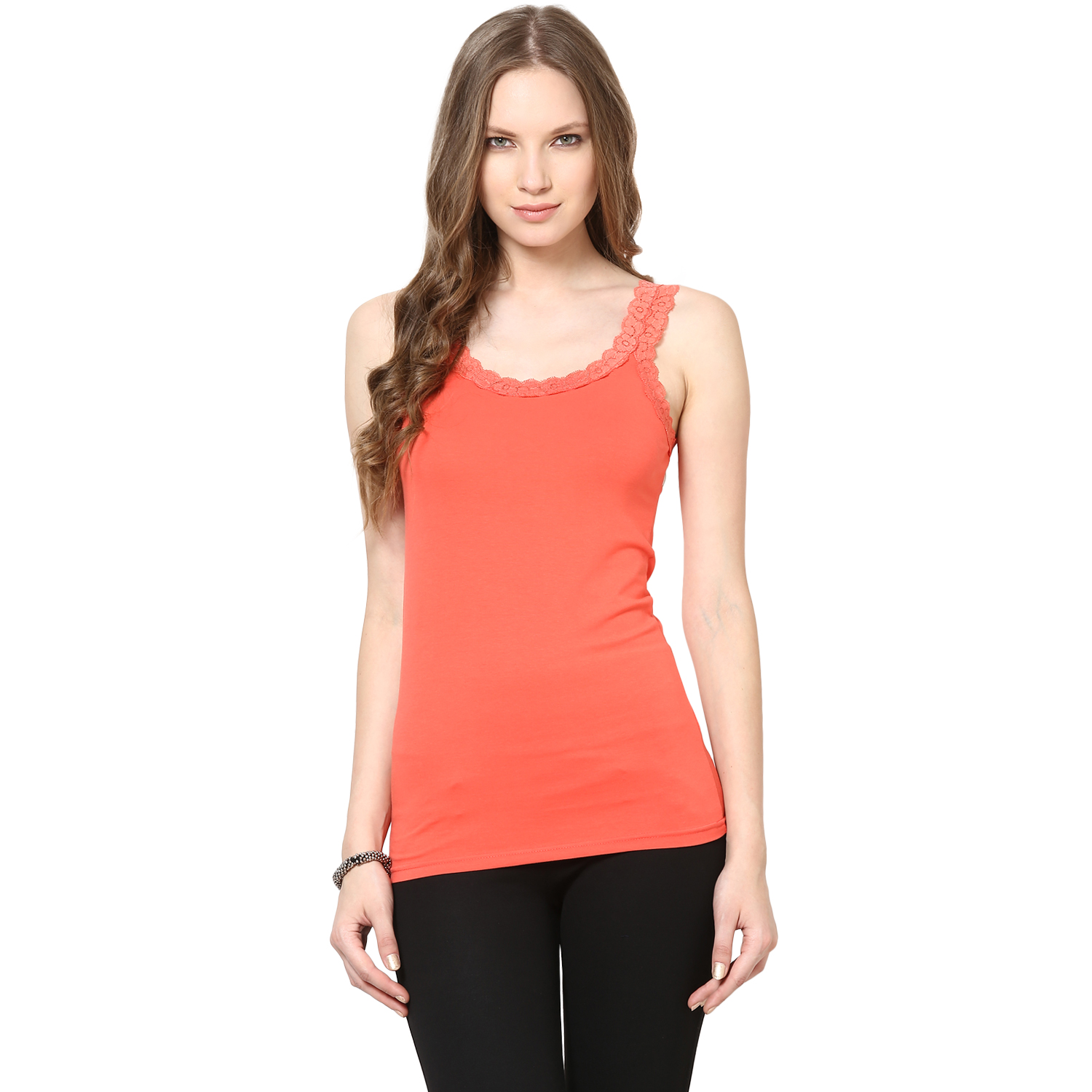 Buy Harpa Orange Cotton Round Neck Sleeveless Tops Online @ ₹359 from ...