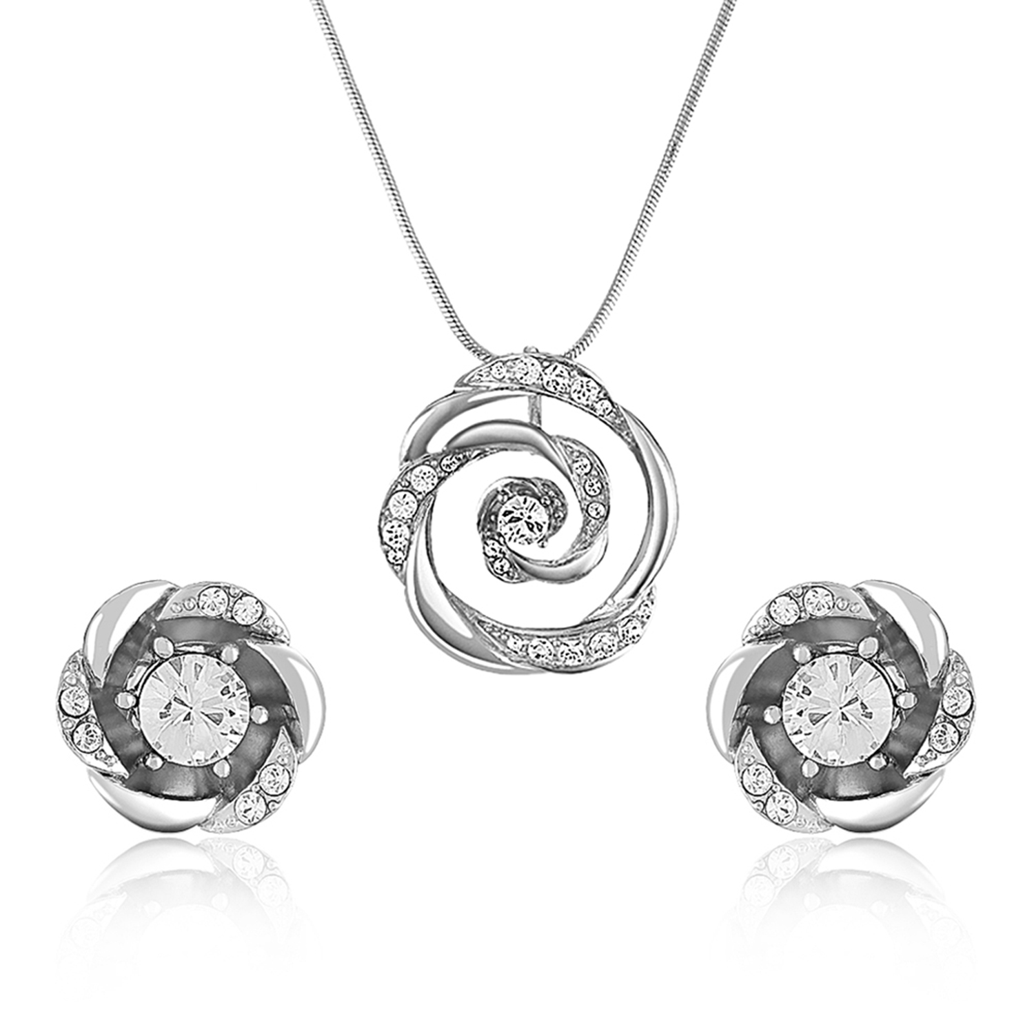 Oviya Rhodium Plated Bejeweled Pendant - Brass Alloy With Crystal For Women, Casual Wear Jewelry