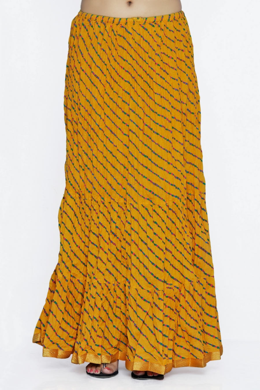Indian Rajasthani Cotton Leheriya Printed Yellow Color Long Skirt In ...