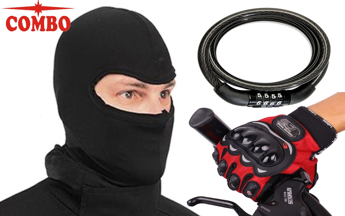 Combo of ProBiker Gloves & Balaclava Mask with MultiPurpose Cable