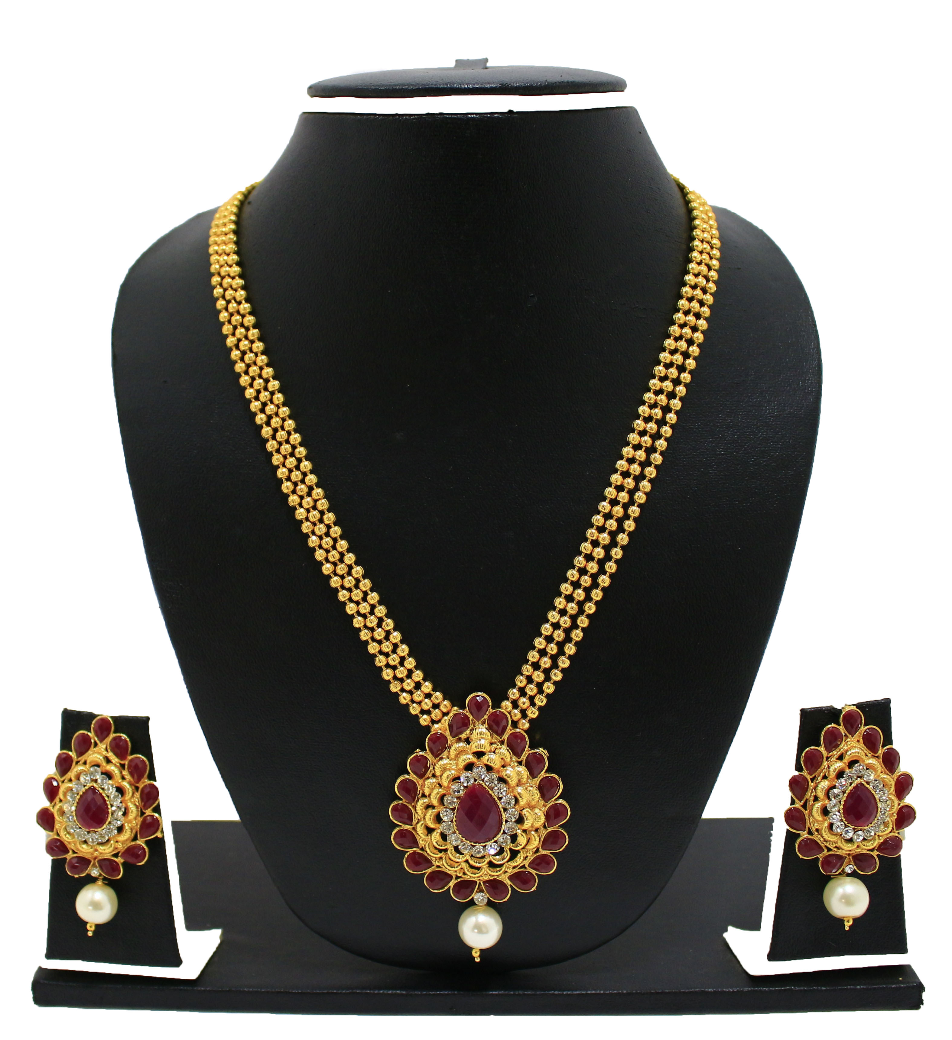 Buy Zaveri Pearls Redgolden Alloy Gold Plated Necklace Set For Women