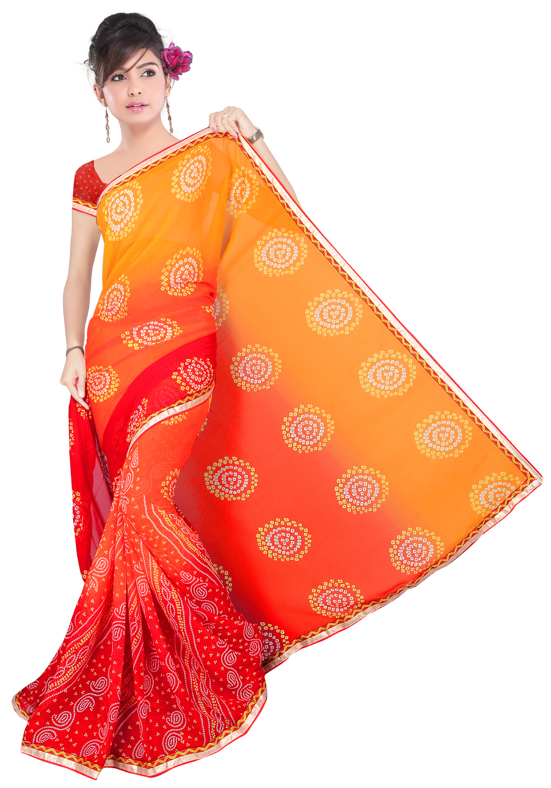 Buy PRINT BADHANI BUTTA ORANGE RED-1 Online @ ₹699 from ShopClues