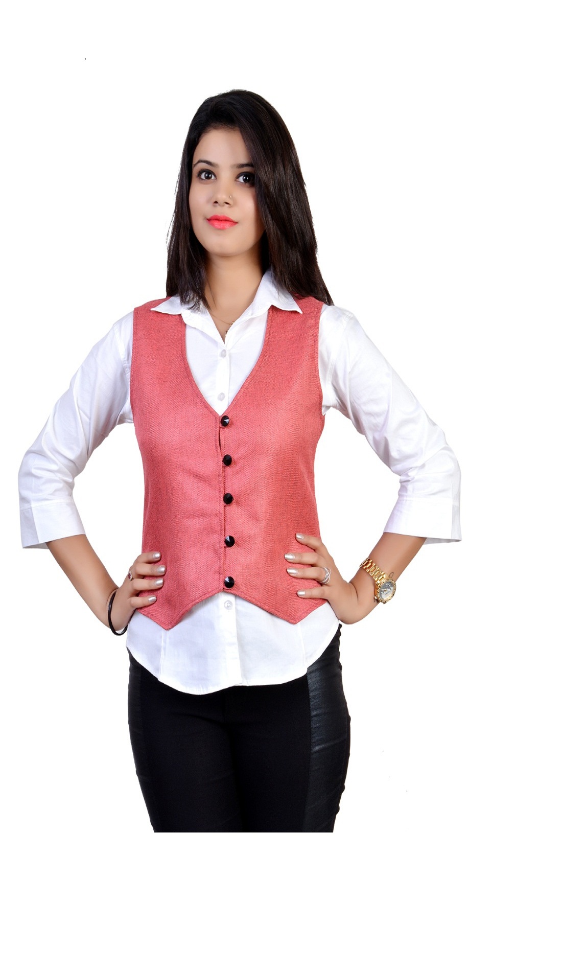 Buy Ladies Pink Waistcoat Jacket Online @ ₹750 from ShopClues