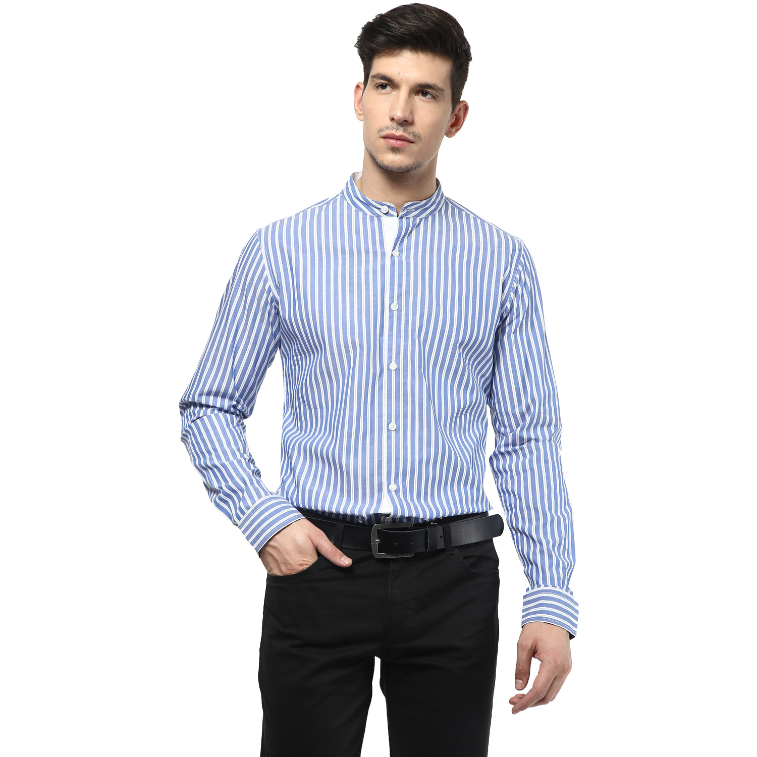 Buy Velloche Men's Striped Casual Mandarin collar shirt Online @ ₹899 ...