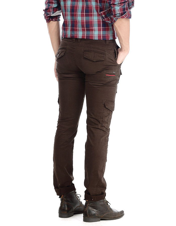 Buy Basics Casual New Plain Brown Cotton Elastane Tapered Cargo Pants ...