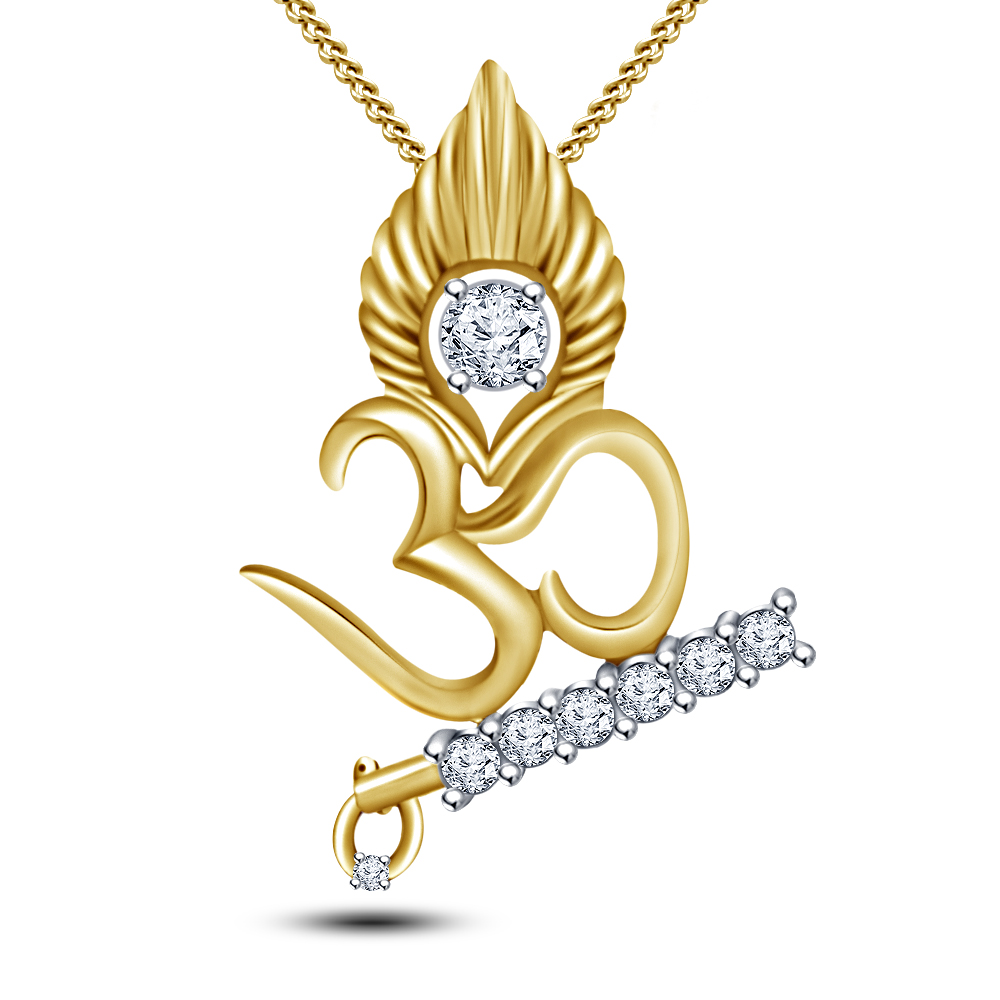 Buy Om Shree Krishna Flute Yellow Gold Plated .925 Silver Pendant w/ 18 Chain Online ₹3149