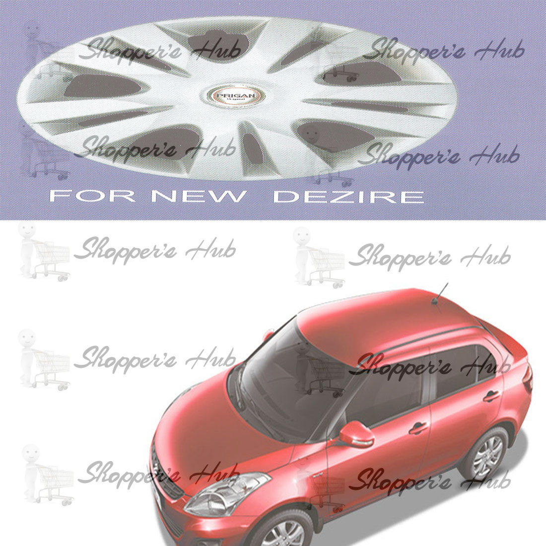 Prigan Car Full Wheel Covers Caps Silver Type For Maruti New Swift Dzire Prices in India