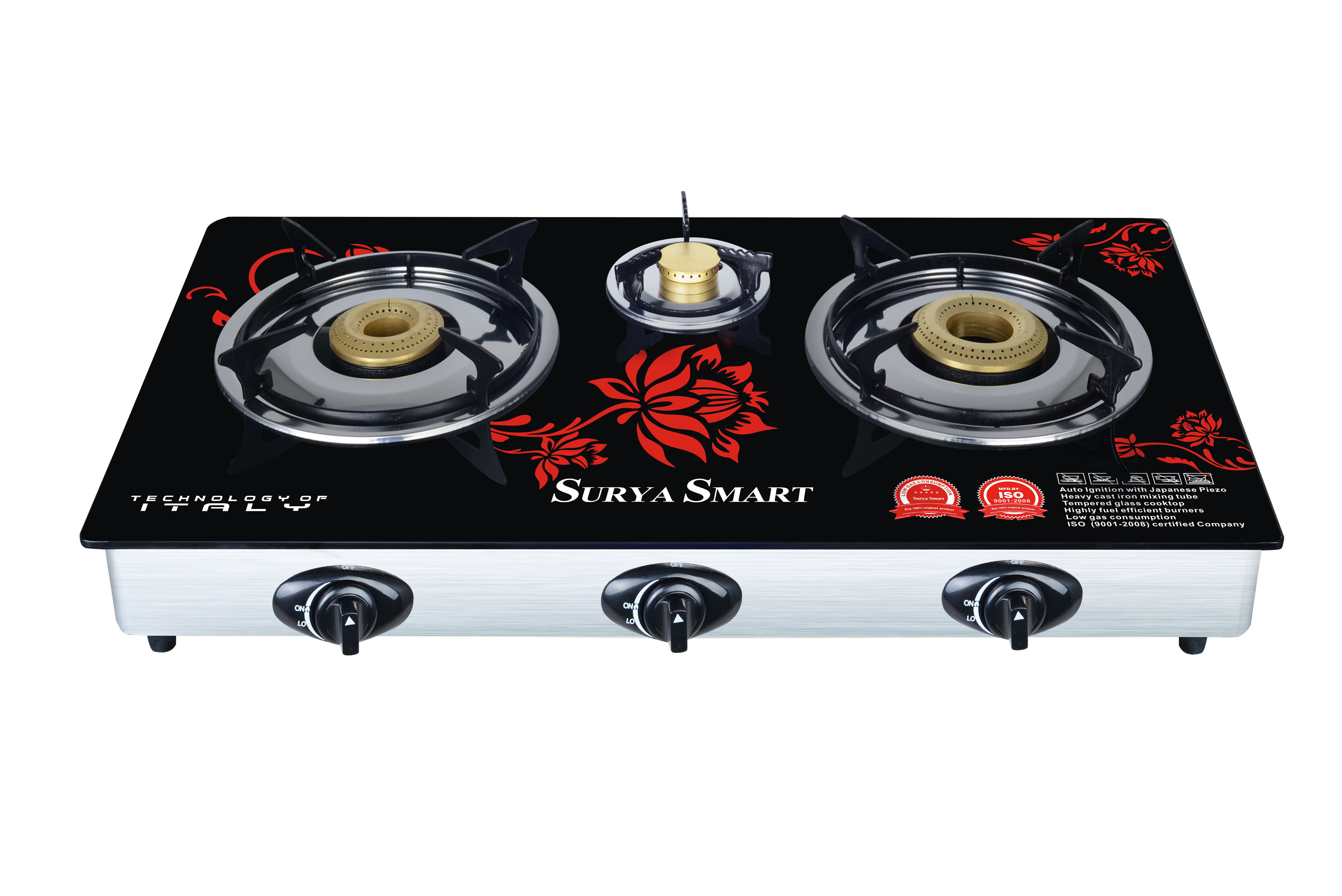 Buy Gas Stove Surya Smart 3 Burner Automatic Gas stove Online ₹2080