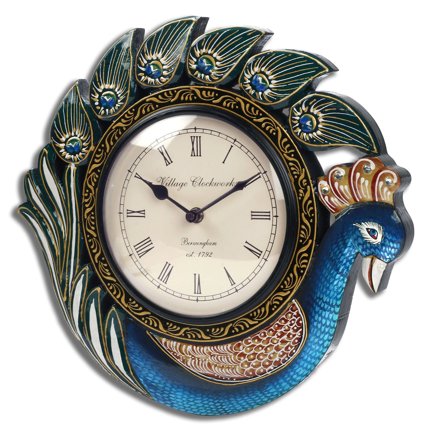 Buy 13"Large Wall Clock Handmade & Painted Wooden Sculpture Decorative