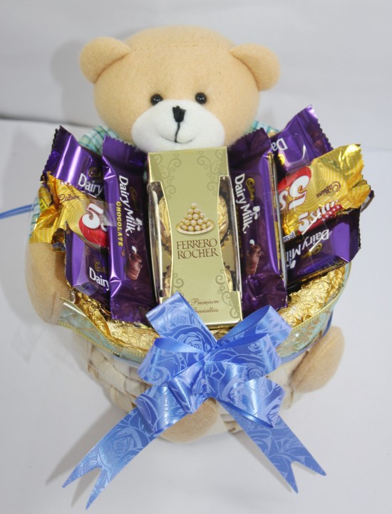 Buy Festivities Special Cute teddy Bear basket chocolates gift pack for ...