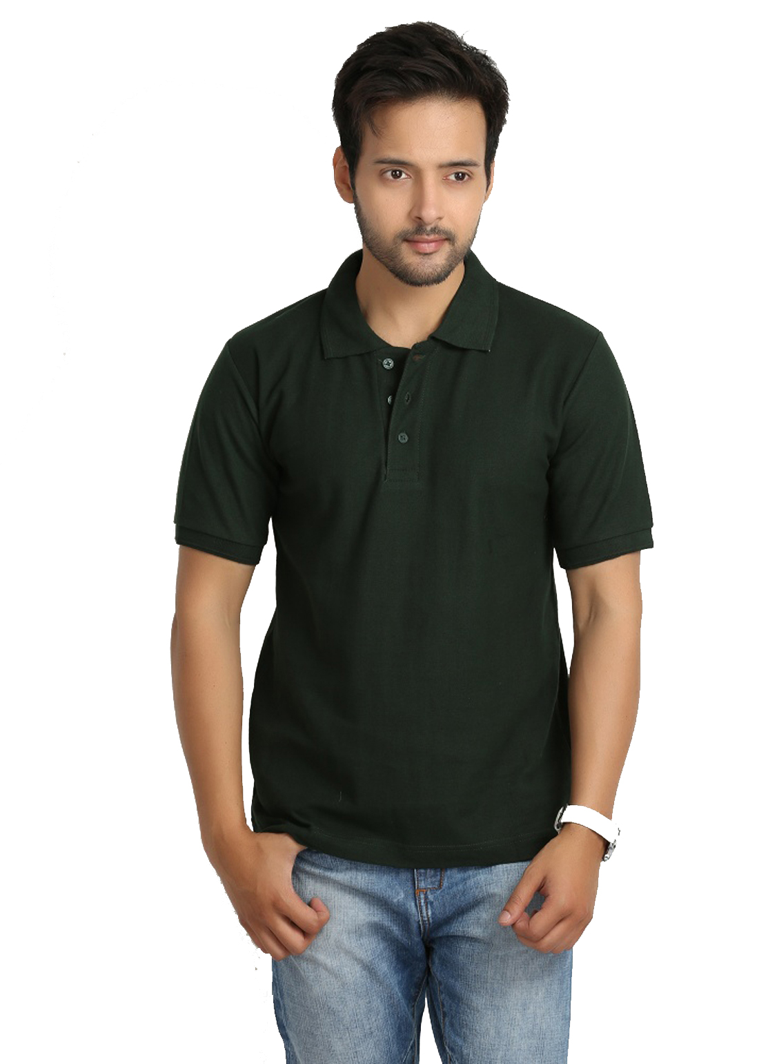 Buy Weardo Bottle Green Plain Polo Neck T-Shirt Online @ ₹348 from ...