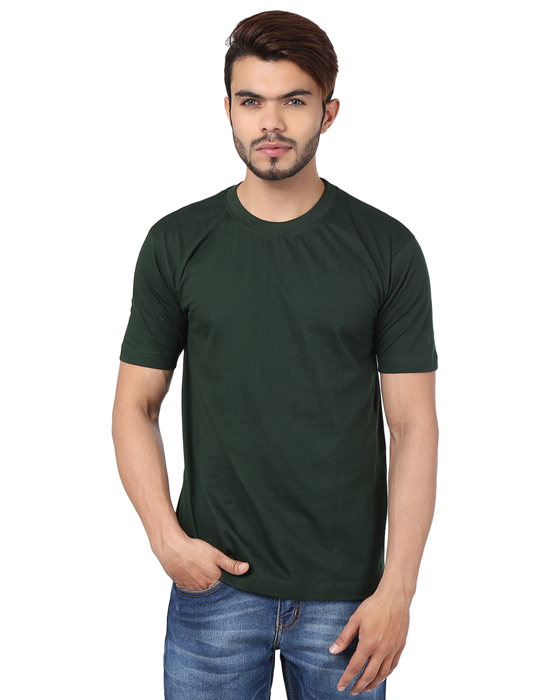 Buy Weardo Plain Bottle Green Crew Neck T-Shirt Online @ ₹278 from ...