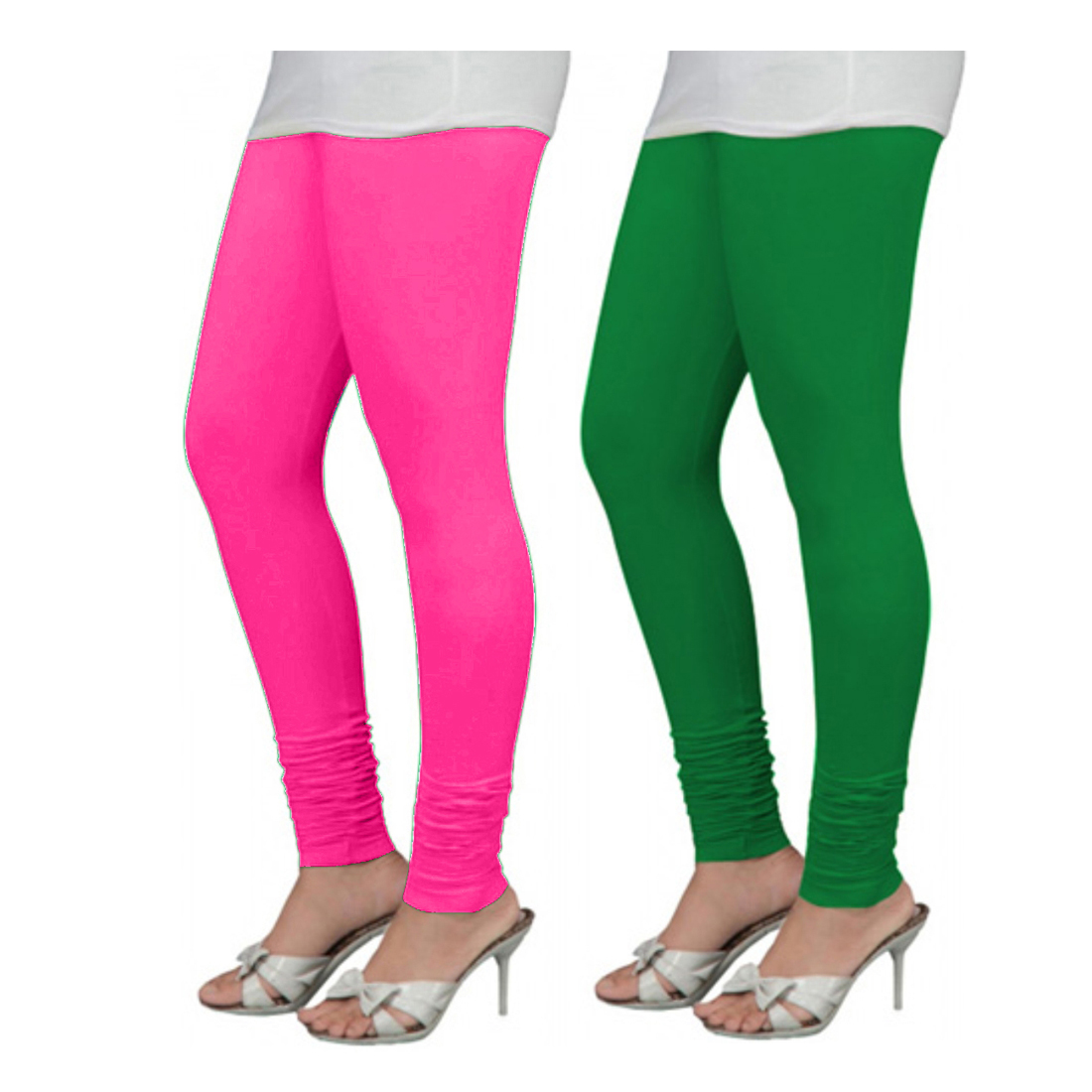 Buy Cotton Lycra Combo Leggings Pink & Green (Set of 2) Online @ ₹279 ...