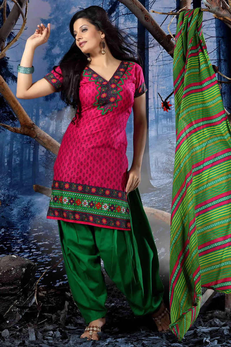 SheBazaar Printed Cotton Punjabi Dress Material (Design 17