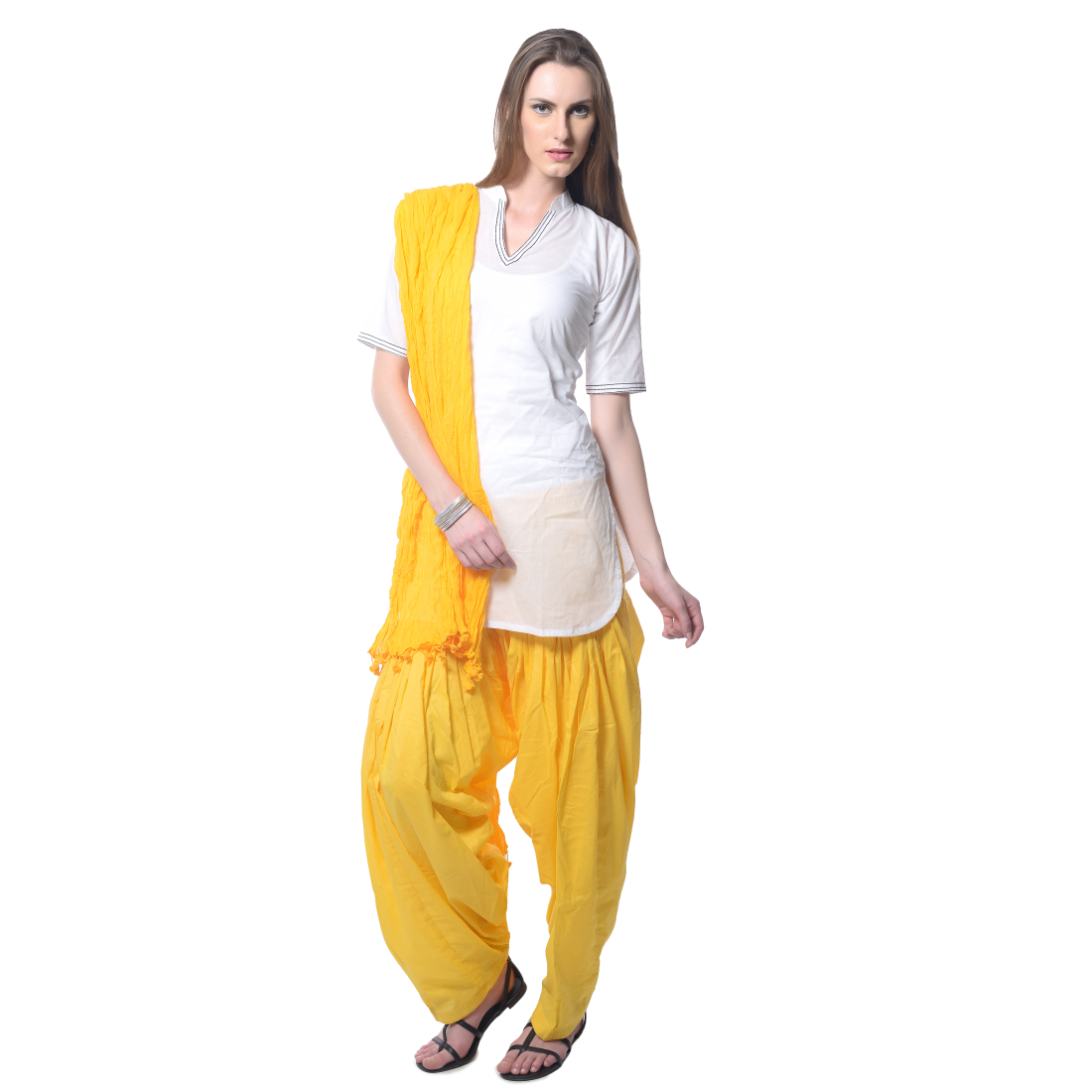 Buy Nitara Readymade Kameez with matching Bottoms & Dupatta - White 