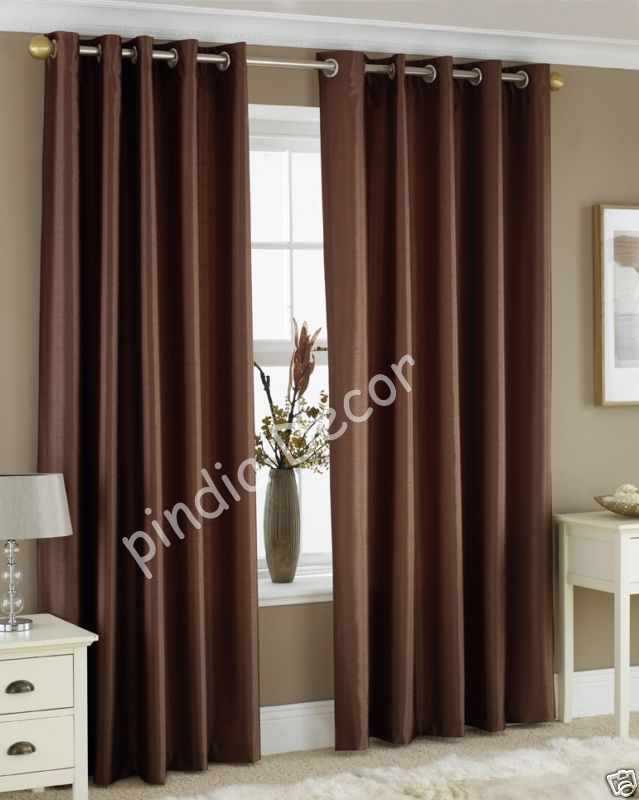 7 ft BROWN COFFEE FAUX SILK CURTAINS EYELET DOOR WINDOW CURTAIN