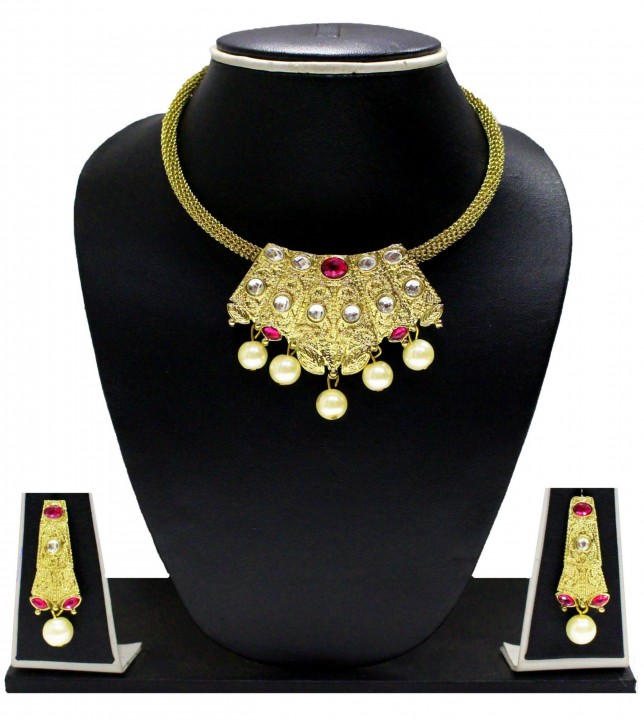 Buy Zaveri Pearls Gold Plated Multicolor Alloy Necklace Set For Women