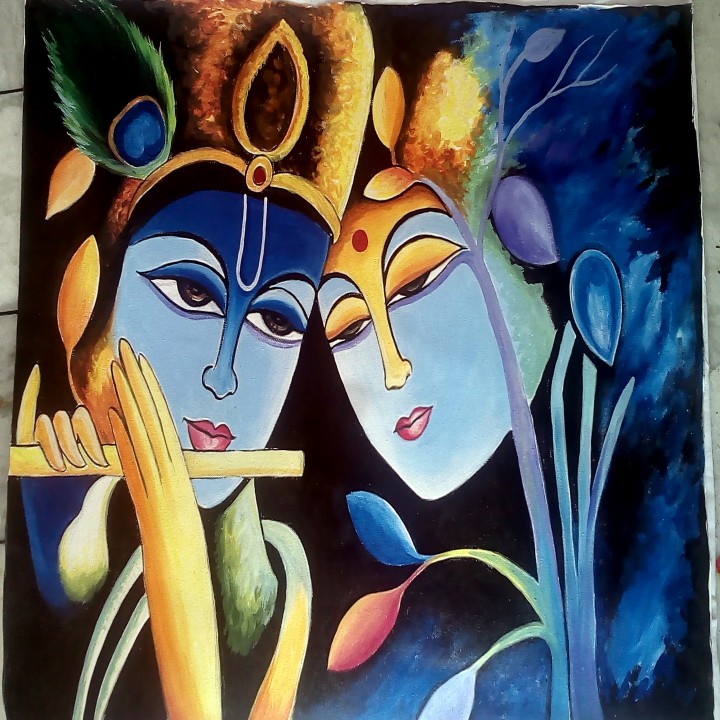 Buy Radha Krishna Handmade Oil Painting On Canvas Online ₹3999 from