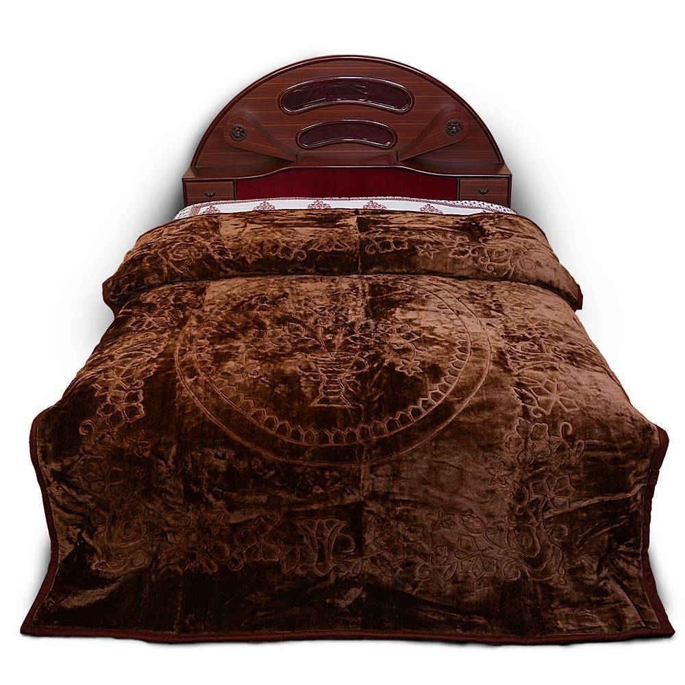 Luxurious Embossed Design Double Bed Brown Soft Mink Korean Blanket