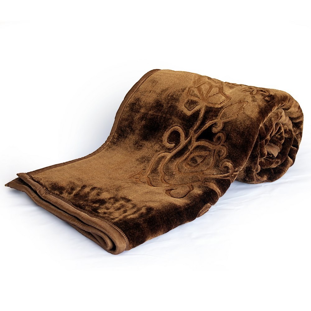 Luxurious Embossed Design Double Bed Brown Soft Mink Korean Blanket