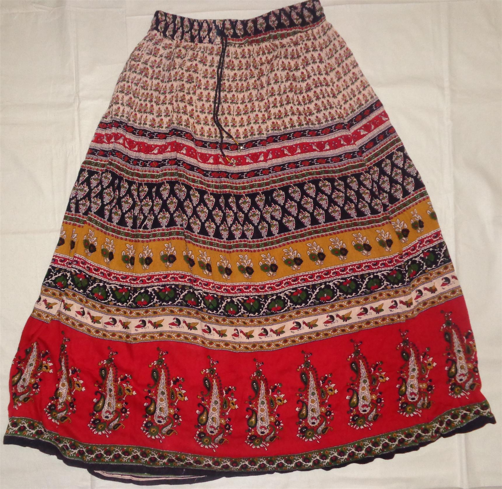 Buy Rajasthani Print Multicolor Rayon long Skirt with full of flowers ...