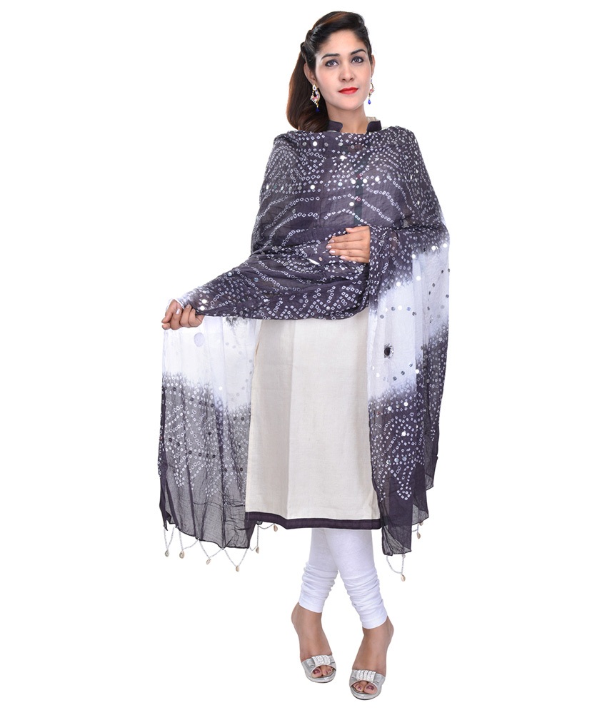 Buy Rajasthani Bandhani Black And White Cotton Dupatta Traditional 