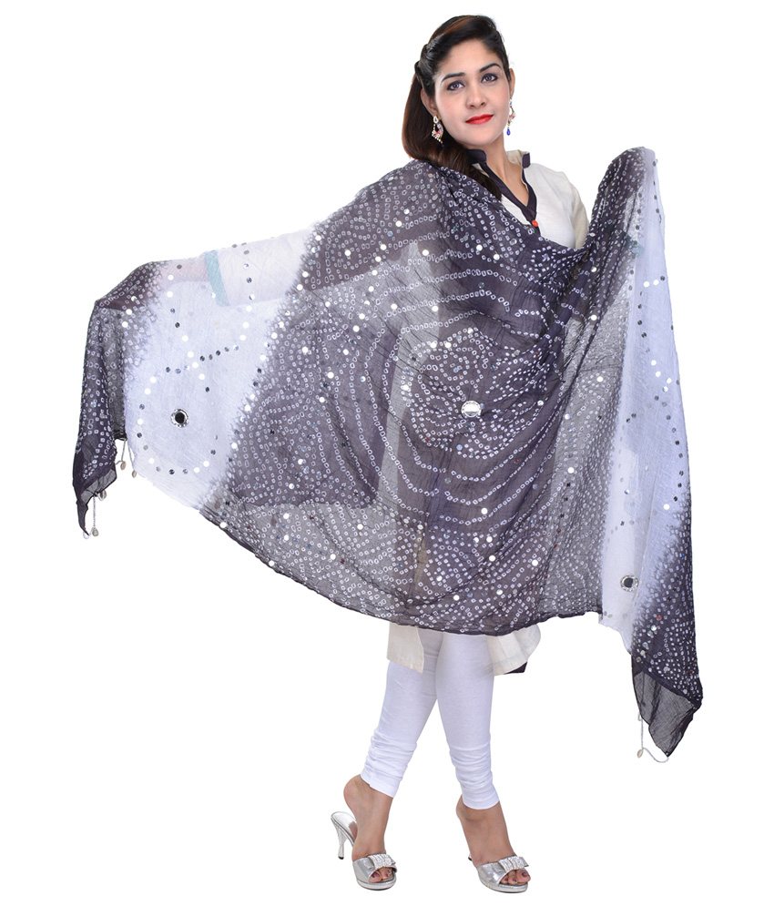 Buy Rajasthani Bandhani Black and white cotton Dupatta Traditional ...