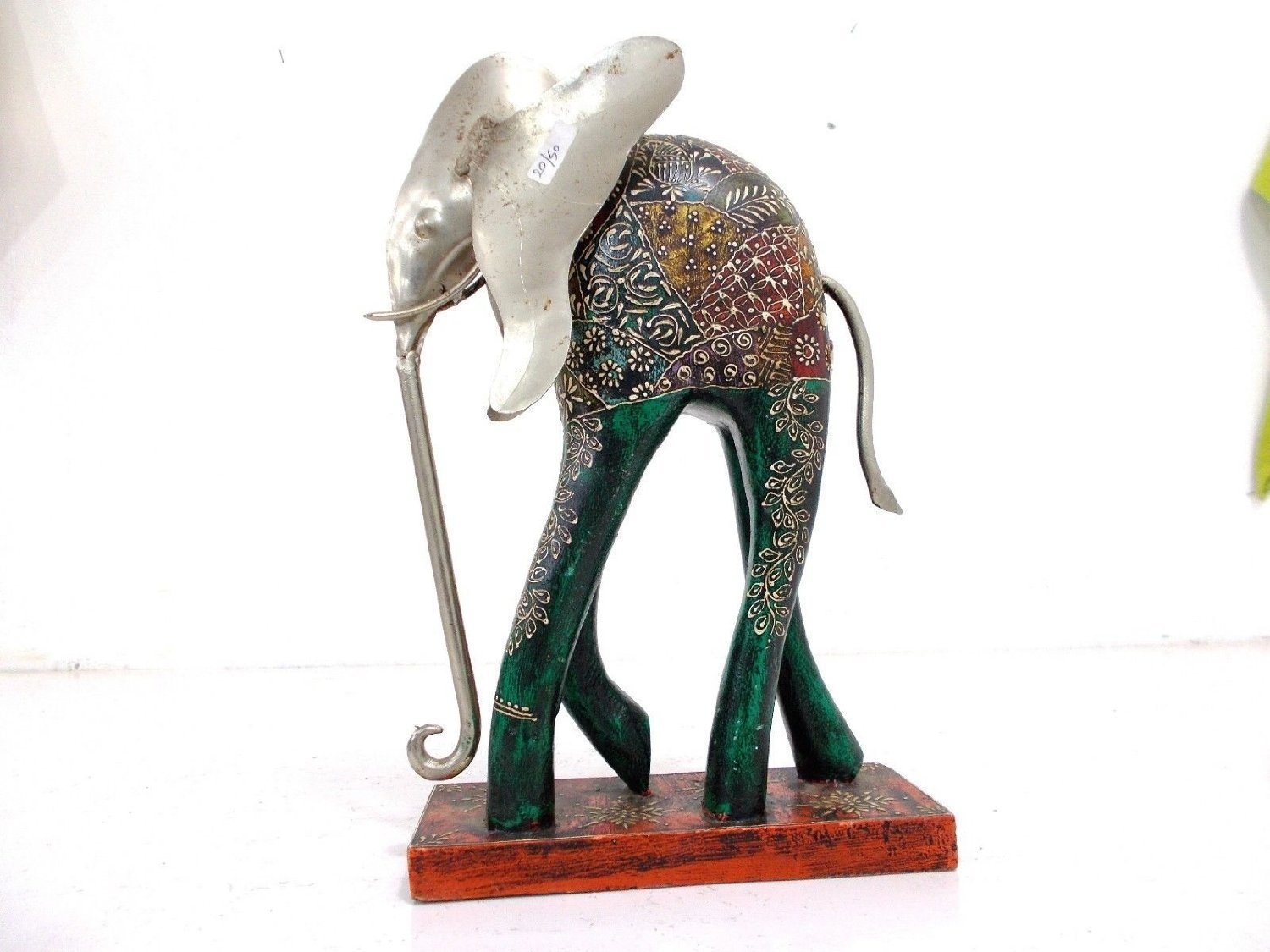 Buy 12"Big Elephant Figurine HandCarved Wooden & Metal ...