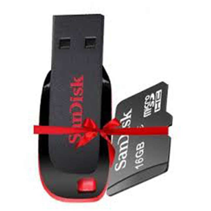 Combo Sandisk 8 GB Pendrive + 16 GB Memory Card offer