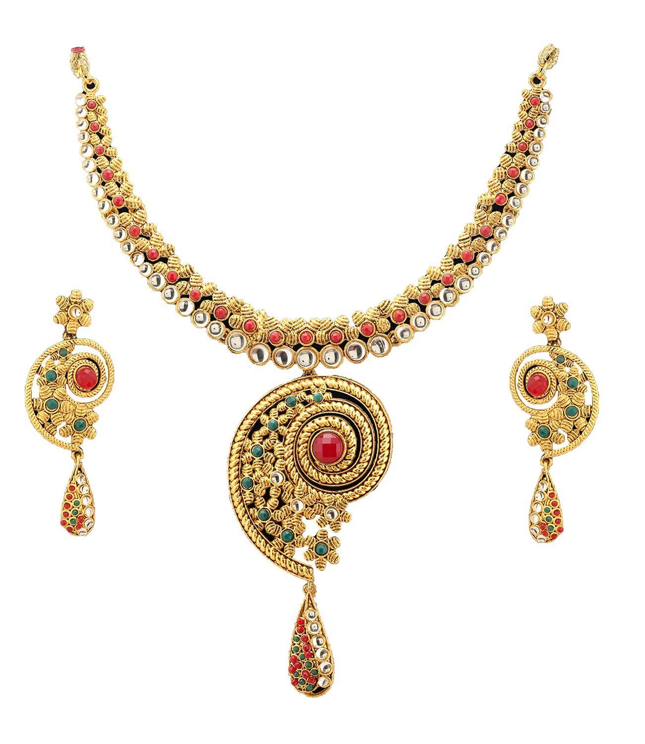 Buy Zaveri Pearls Gold Plated Multicolor Alloy Necklace Set For Women