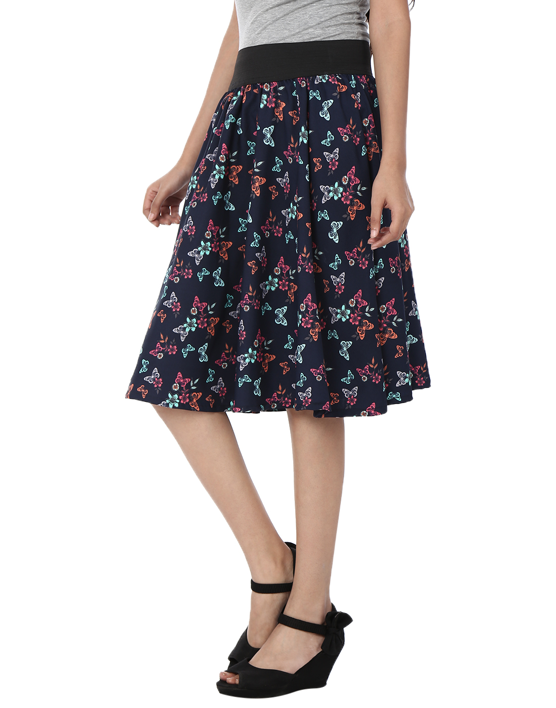 Blue And Pink Butterfly Print Women's Skirt
