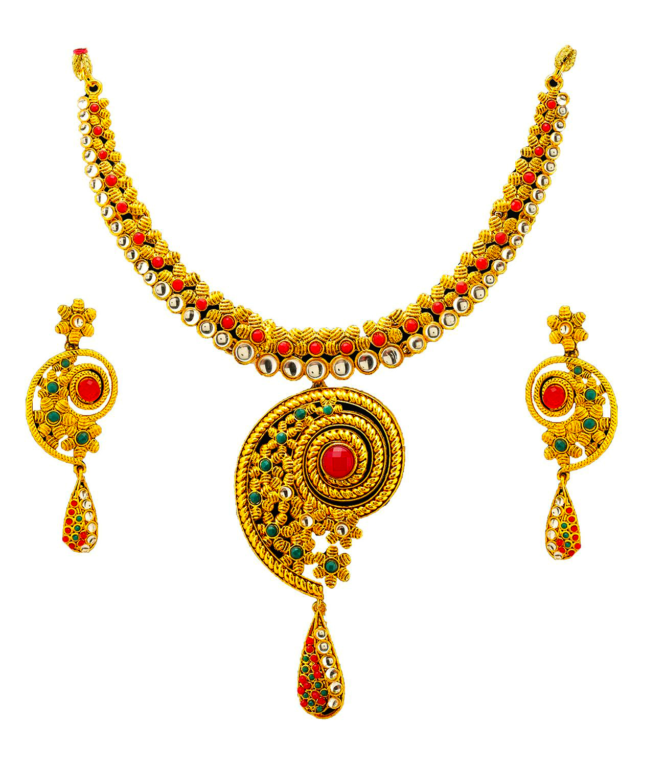 Zaveri Pearls Redgolden Alloy Gold Plated Necklace Set For Women