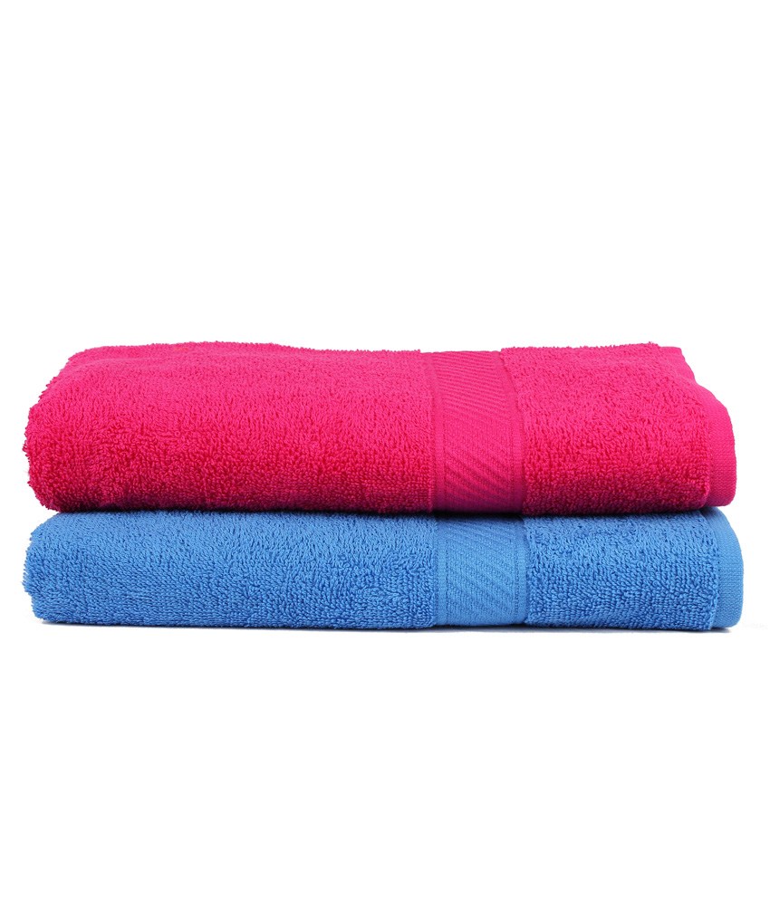 Buy Hot Pink and Neon Blue Bath Towel Set Online @ ₹499 from ShopClues