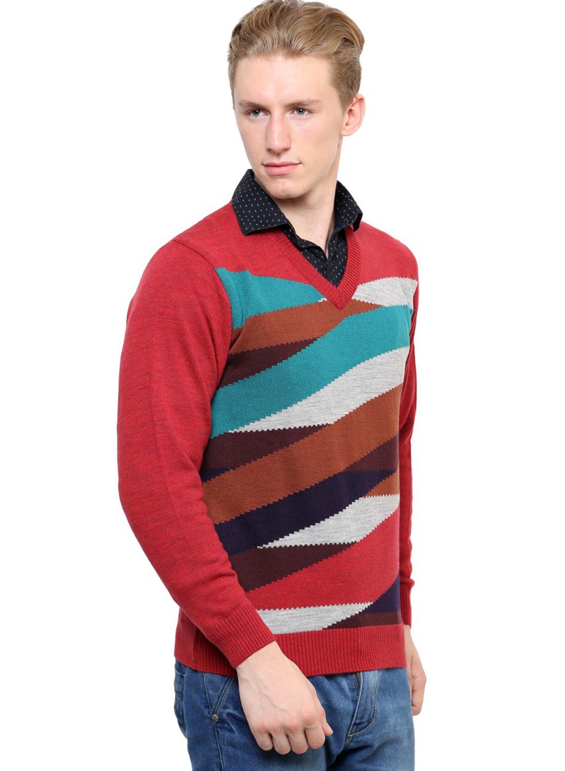 Buy Monte Carlo Classy Mens Red V Neck Sweater Online @ ₹2840 from ...