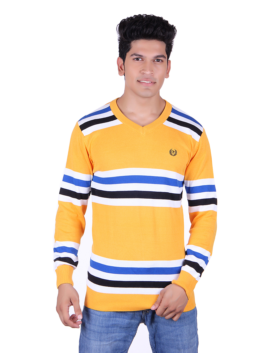 Buy Ogarti 2013 Striped Gold Mens Sweater Online @ ₹700 from ShopClues