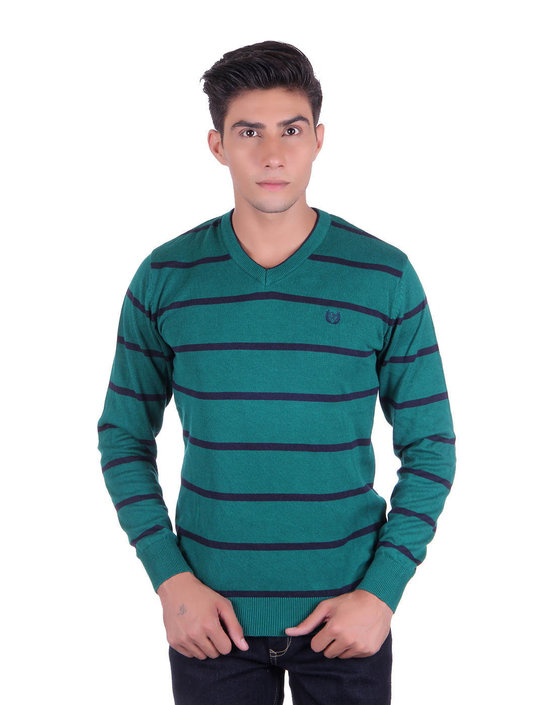 Buy Ogarti 2006 Striped Green Mens Sweater Online @ ₹700 from ShopClues