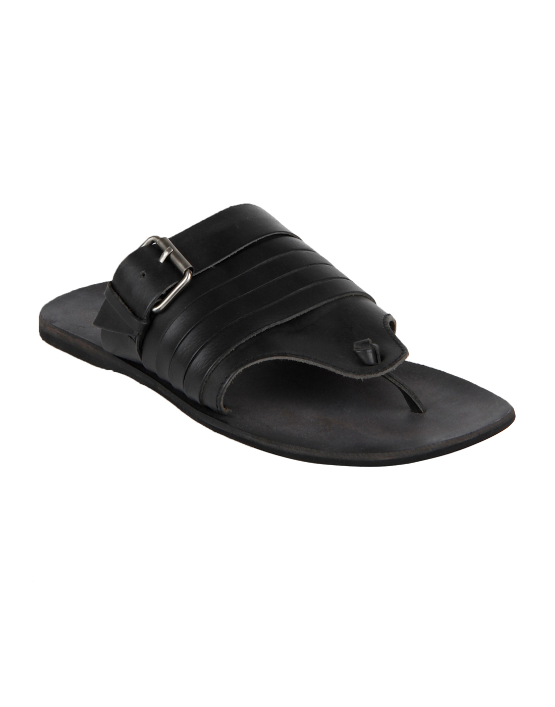 Buy ESTD .1977 Men Casual Black Leather Branded Flip Flops Online