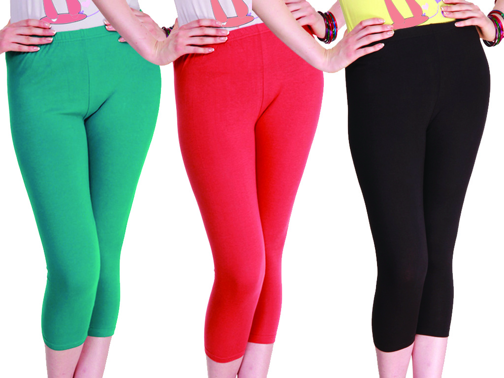 Babyhug Three Fourth Length Lycra Printed Leggings Pack Of 3 - Multicolor