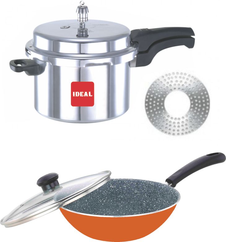 Buy Ideal Combo 5 litre Pressure Cooker + Nonstick Glass Lid Kadai