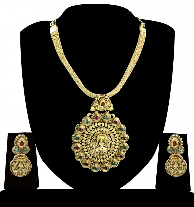 Buy Zaveri Pearls Temple Goddess Long Antique Necklace Set Zpfk4121