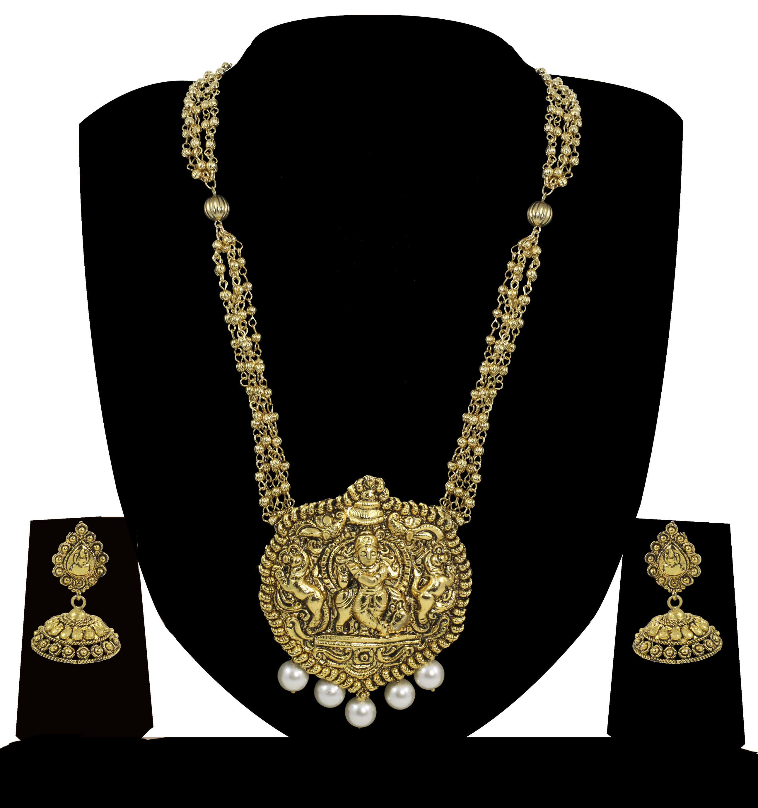 Buy Zaveri Pearls Goddess sculptures Haram Antique Necklace Set