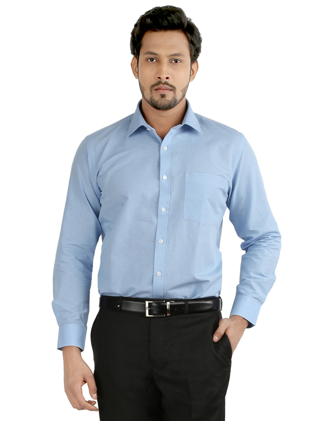 Buy Oxemberg Full Sleeves Plain Cotton Slim Fit Blue Shirt OL659FBLUE ...