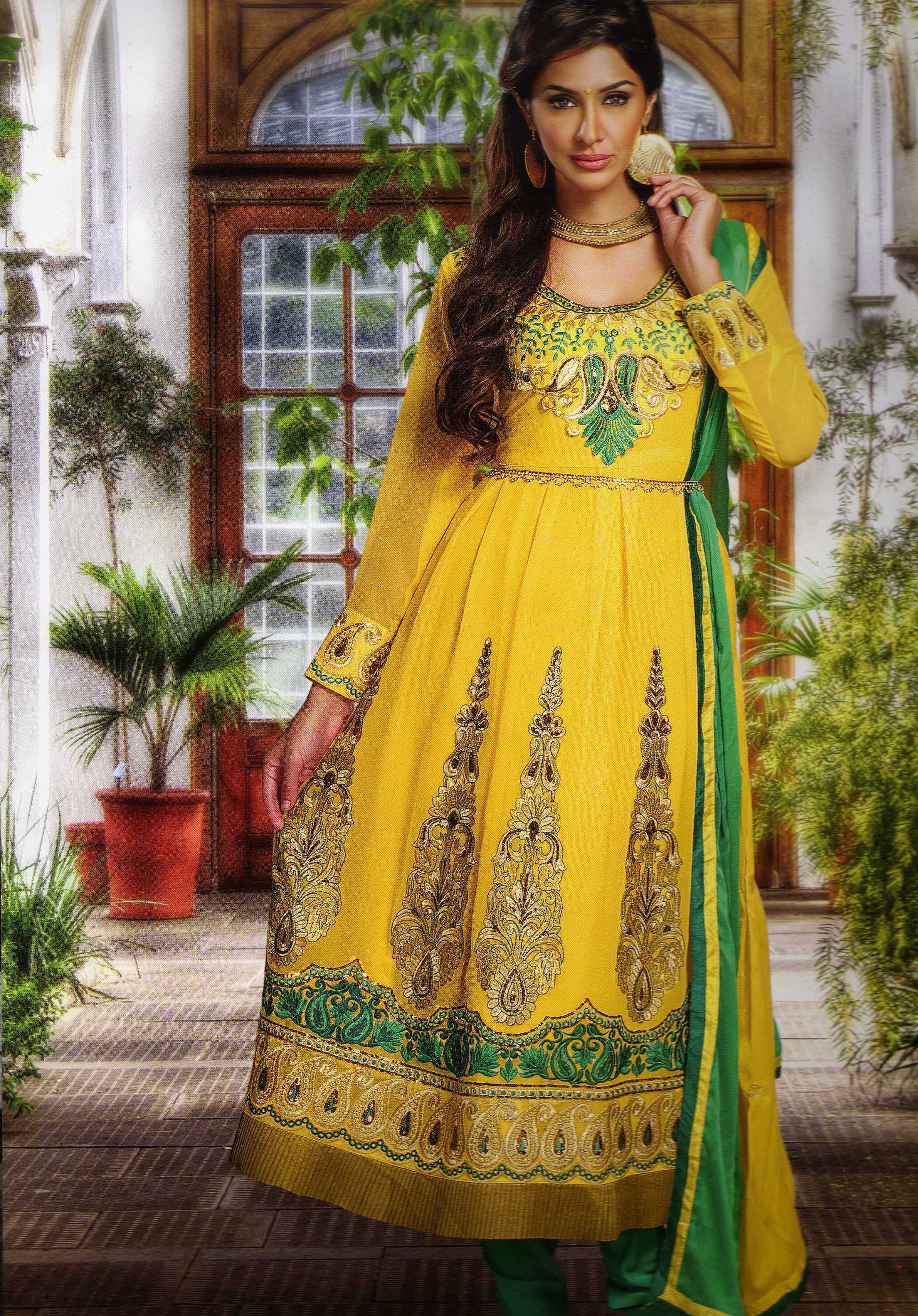 Indian Boutique Georgette Dress Material (Yellow) Option-2 In India ...