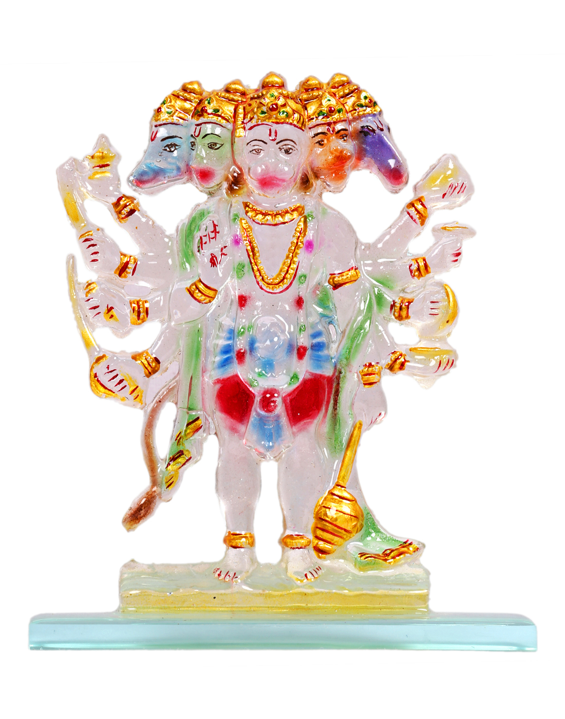 buy-kanch-mall-glass-multicolour-powerful-panchmukhi-hanuman-idol