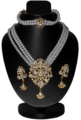 3 Row Lustrous Pearl Neklace Set With Earring And Bracelet(D&Y612)