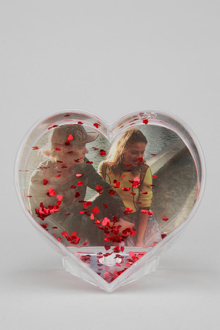 Unique Heart Shaped Snow Globe With Red Heart Glitter Photo Frame