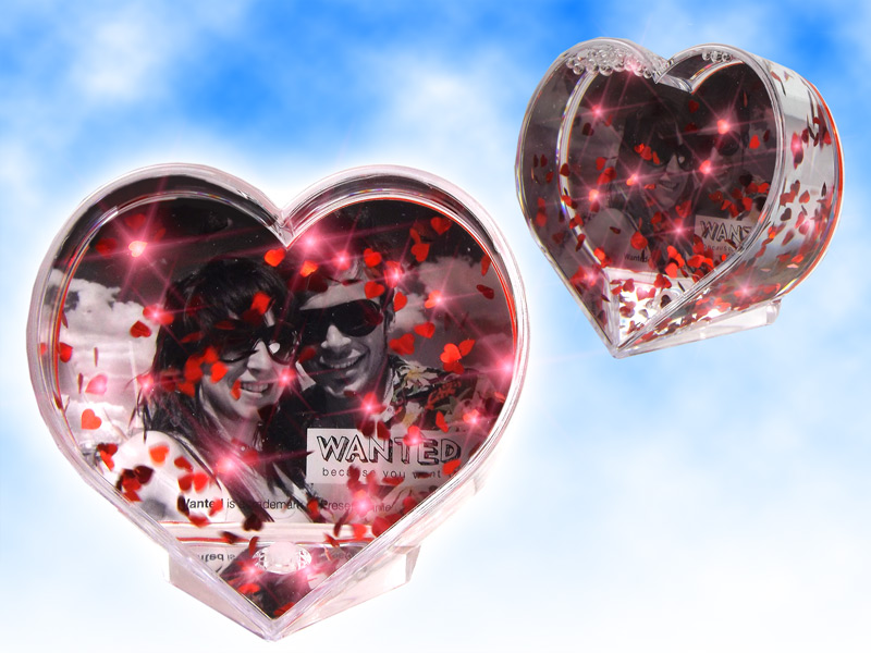 Unique Heart Shaped Snow Globe With Red Heart Glitter Photo Frame