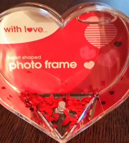 Unique Heart Shaped Snow Globe With Red Heart Glitter Photo Frame