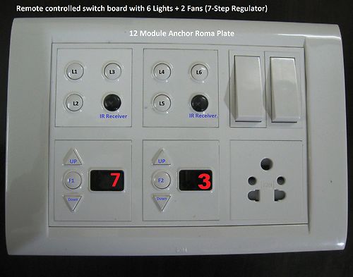 12 Module Switch Board with Remote Control : 6 Lights & 2 Fans + 2 ...